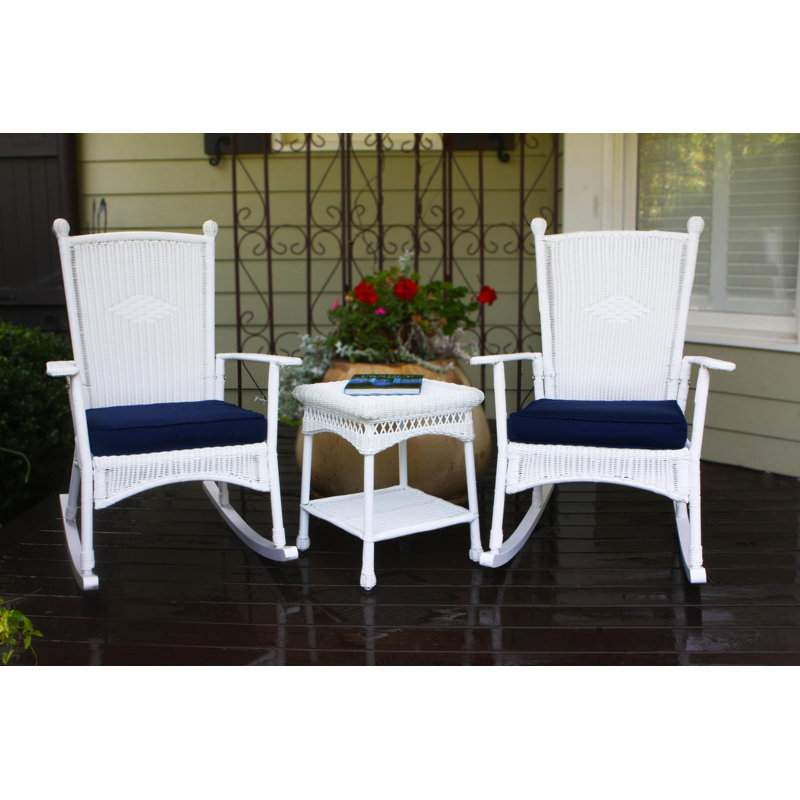 Portside 2 - Person Patio Conversation Sets with Cushions, White Frame/Blue Cushion