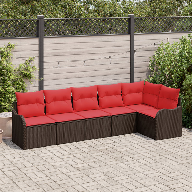Ensemble de canapé de jardin vidaXL 6 pièces, Structure brune / coussin rouge
