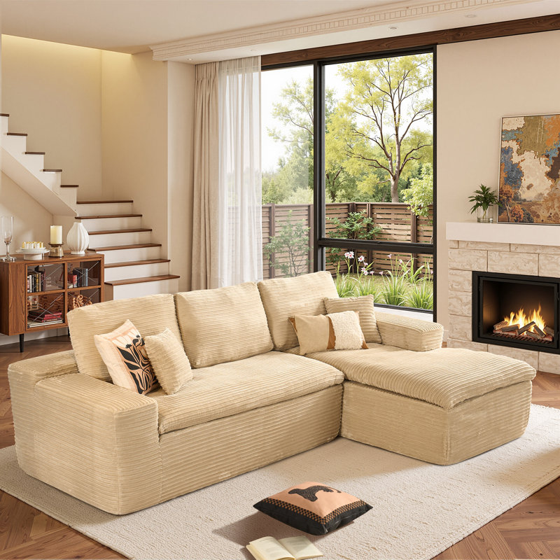 Alcala 130" L-Shaped Modular Sectional Sofa, Beige Polyester