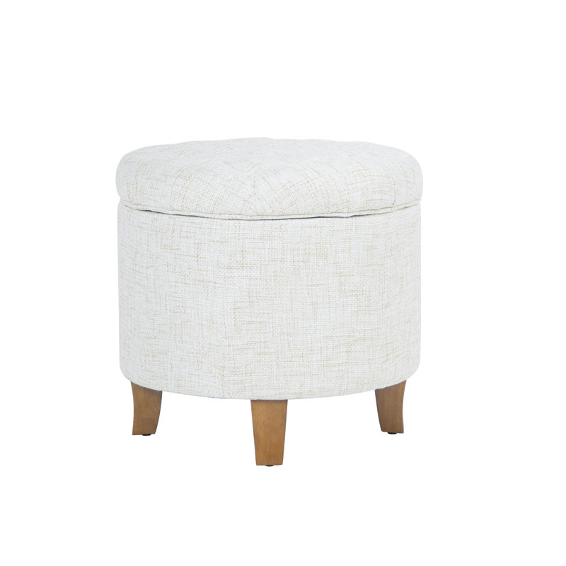 Repose-pieds rond capitonné avec rangement, Tissé texturé crème