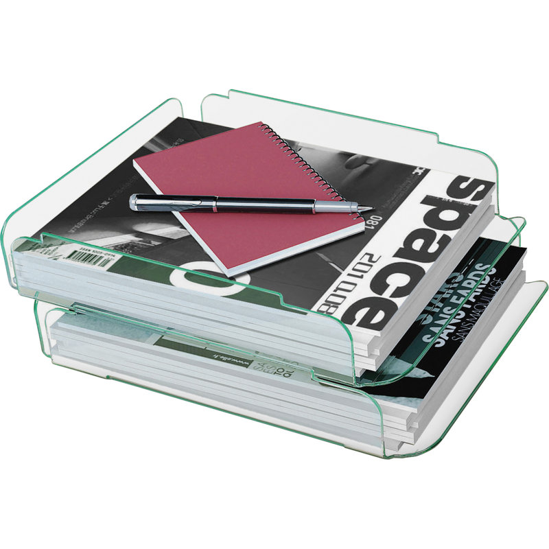 Clear Acrylic Stacking Letter Tray with Green Tint
