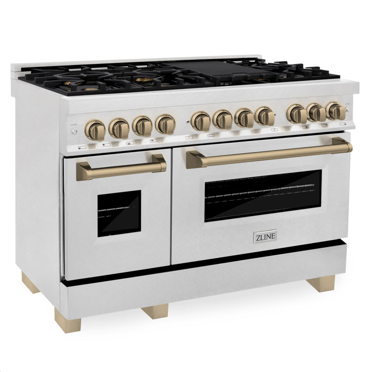 ZLINE Autograph Edition 48 in. Legacy Dual Fuel Range in Satin Steel w/ Accents
