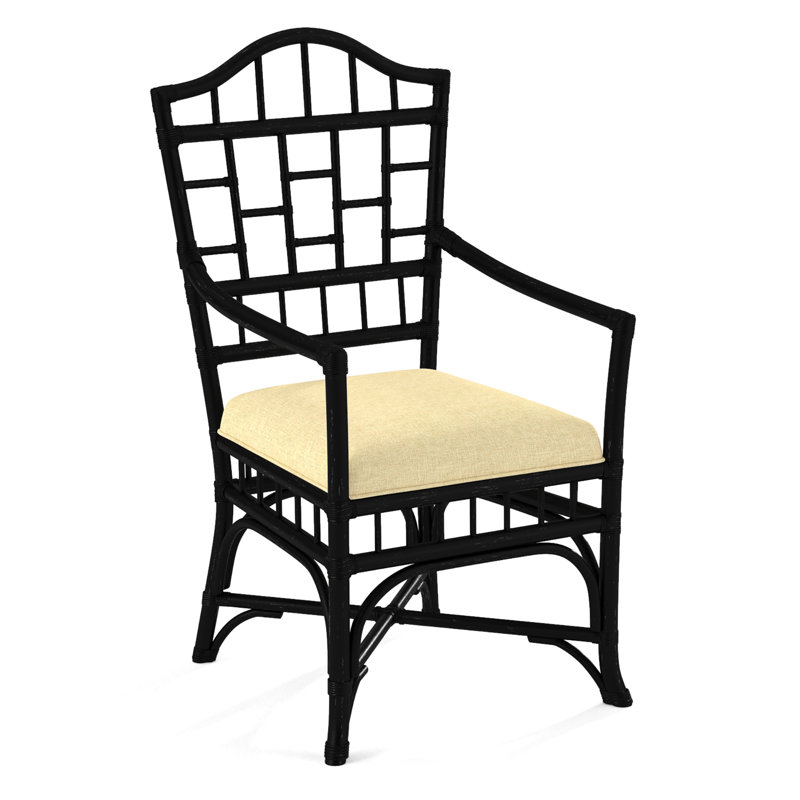 Chippendale Upholstered Arm Chair, Black, White Performance Fabric; 0851-94
