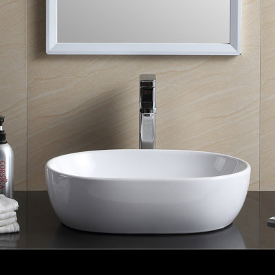 Modern Vitreous China Oval Vessel Bathroom Sink