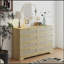 Commode double 8 tiroirs, commode en rotin naturel pour chambre à coucher, commode en bois Boho avec poignées dorées, table d'appoint pour garde-robe, salon