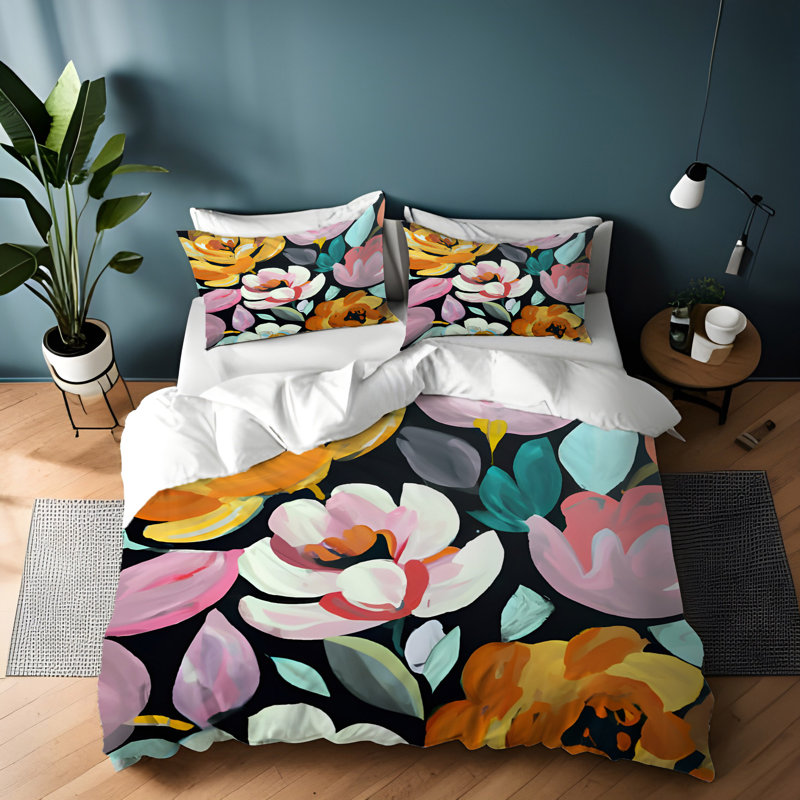 Polyester Floral Duvet Cover, King Duvet Cover + 2 King Shams