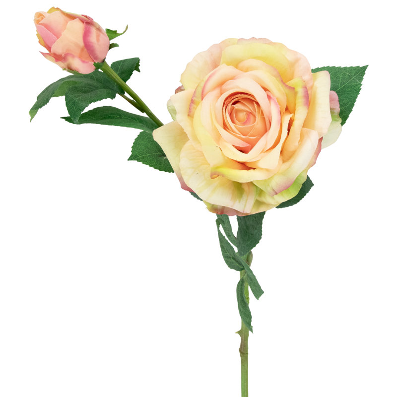 Cream and Pink Real Touch Artificial Rose Stems Set of 6