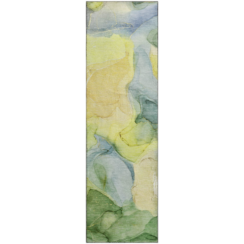 Premium Machine Washable Cerrito AMF504 Yellow Rug, Runner 2'3" x 7'6"