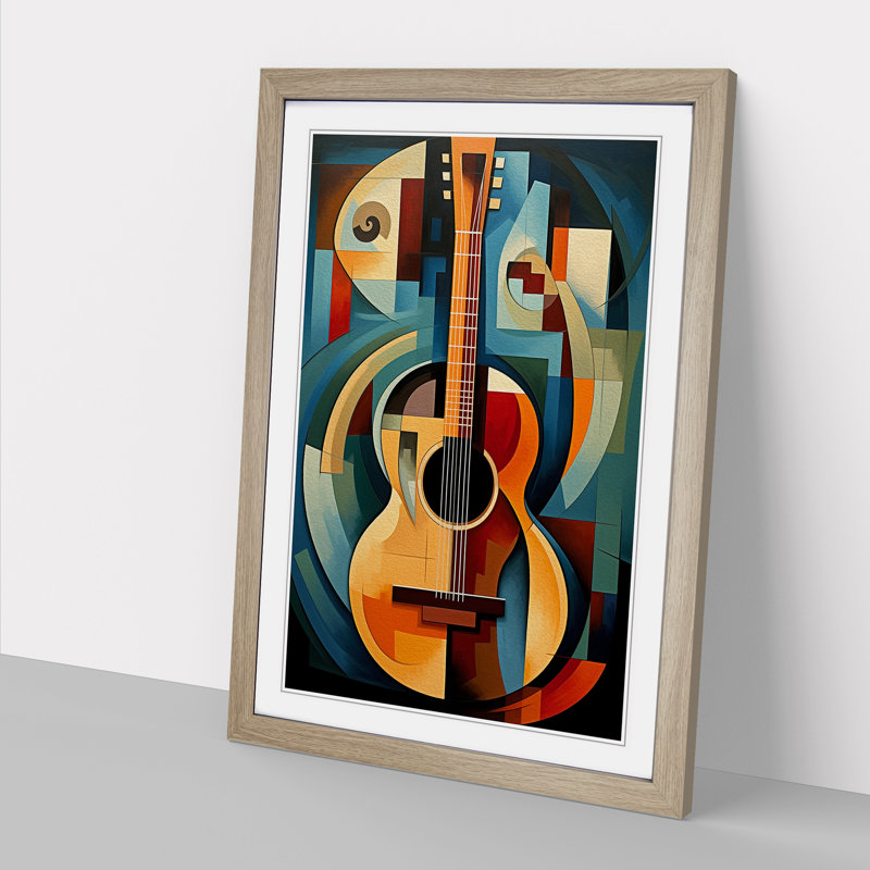 Guitar Cubism - Single Picture Frame Print on Wood