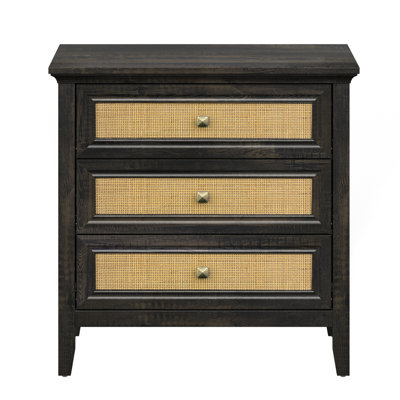 Commode en rotin 3 tiroirs Commode en bois 3 tiroirs Farmet Closet Table de chevet Table de chevet rustique moderne pour chambre à coucher, couloir, salon, chêne rustique foncé