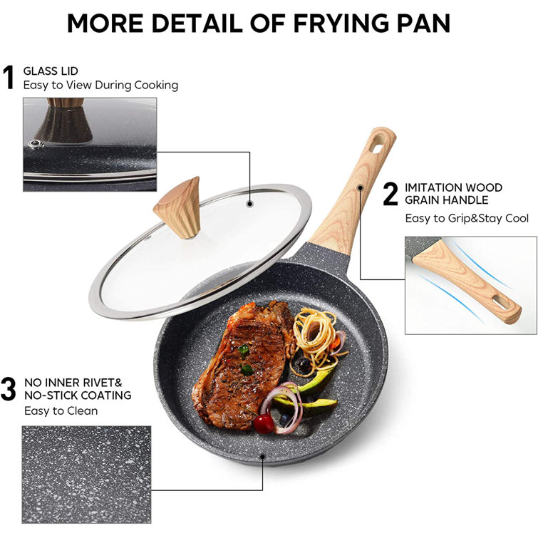 Caannasweis Nonstick Pan with Lid, Nonstick Stone Frying Pan, Best Nonstick  Omelette Skillet with Soft Touch