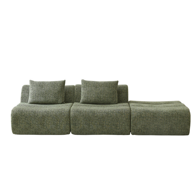 Modular 3-Seater Sofa Modern Armless Couch, Green Chenille