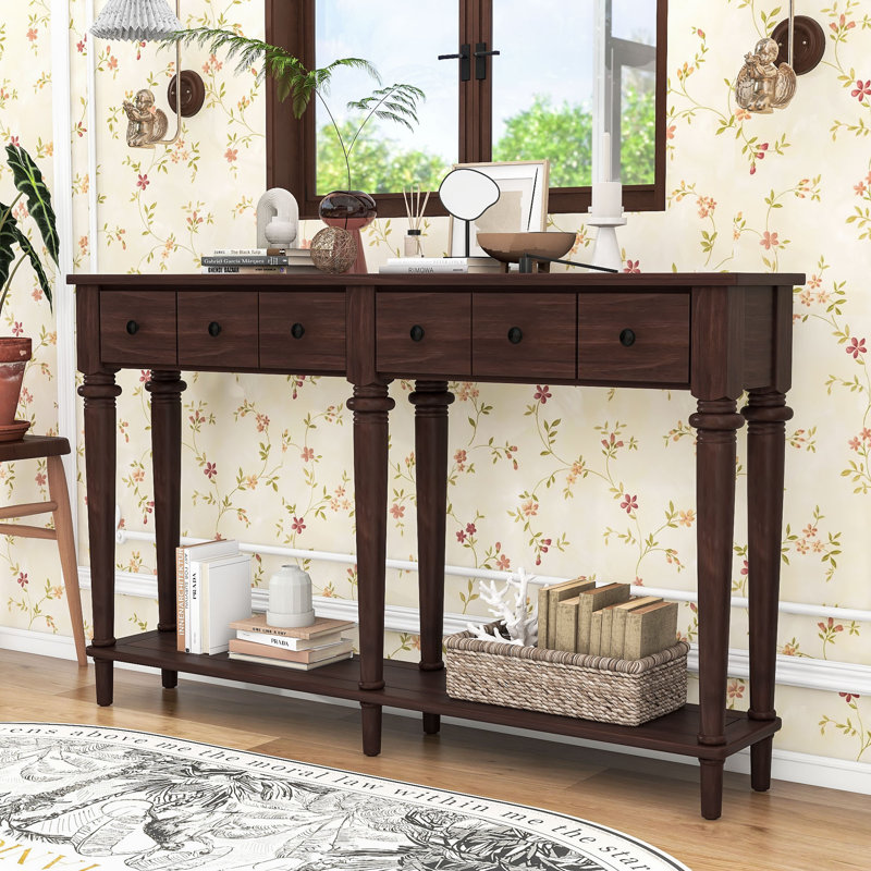 Console de couloir élégante en bois avec tiroirs et tablette, Espresso