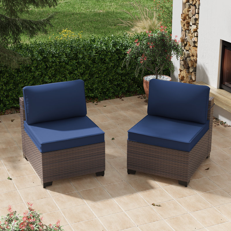 Kalinowski 2-Piece Modern Outdoor Sectional Sofa Set With Adjustable Feet Splash-Proof Cushions & Secure Seat Clips, Navy