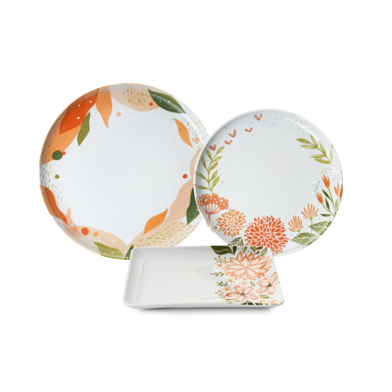 Service de table (18 pièces), Blanc / Rose