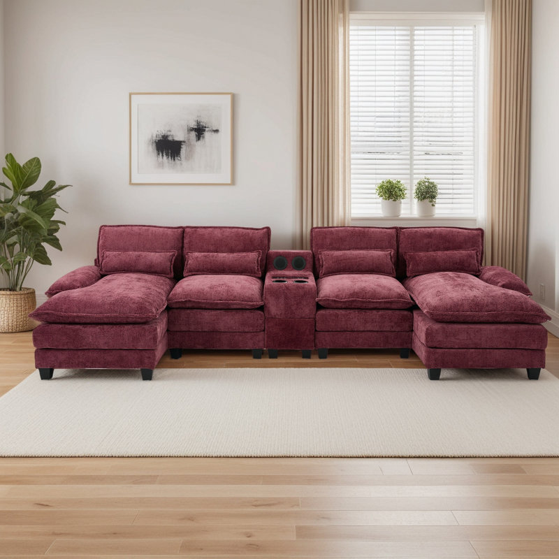 126‘’W U Shaped Cloud Couch Sectional Sofa,chenille Cloud Black Sectional Couches With Double Chaise Lounge For Living Room