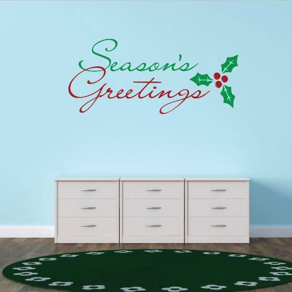 Décalcomanie murale greetings de la saison, Rouge / Vert, H 12 po x l 30 po x P 0,16 po