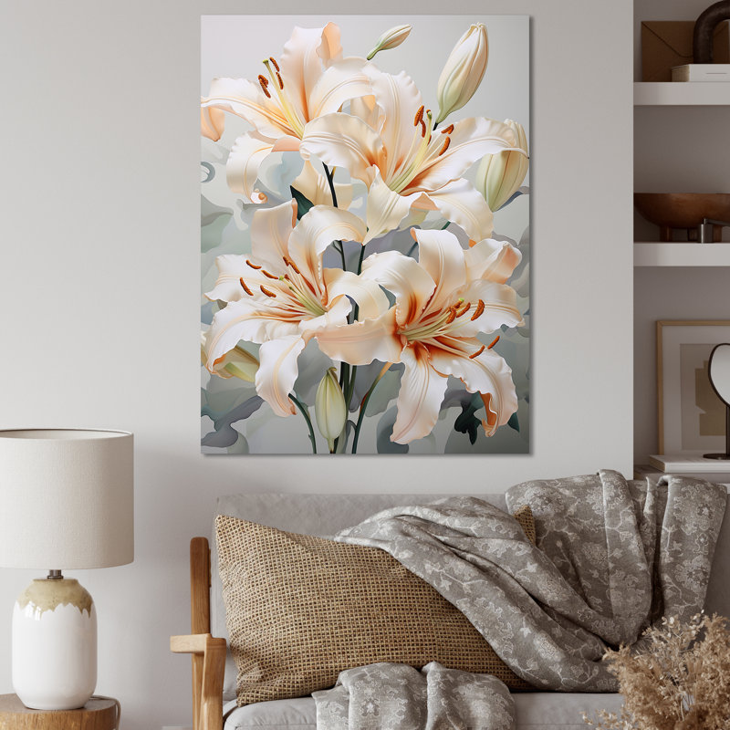 «Beige Lilies Simple Tranquility IV» sur toile, Toile tendue, H 40 po x l 30 po x P 1,5 po