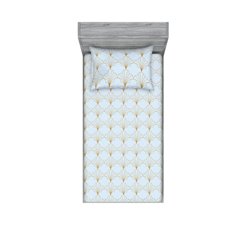 Ensemble de draps en microfibre géométrique, Bleu pâle / brun sable, Ensemble de draps pour lit simple TG avec 1 taie d