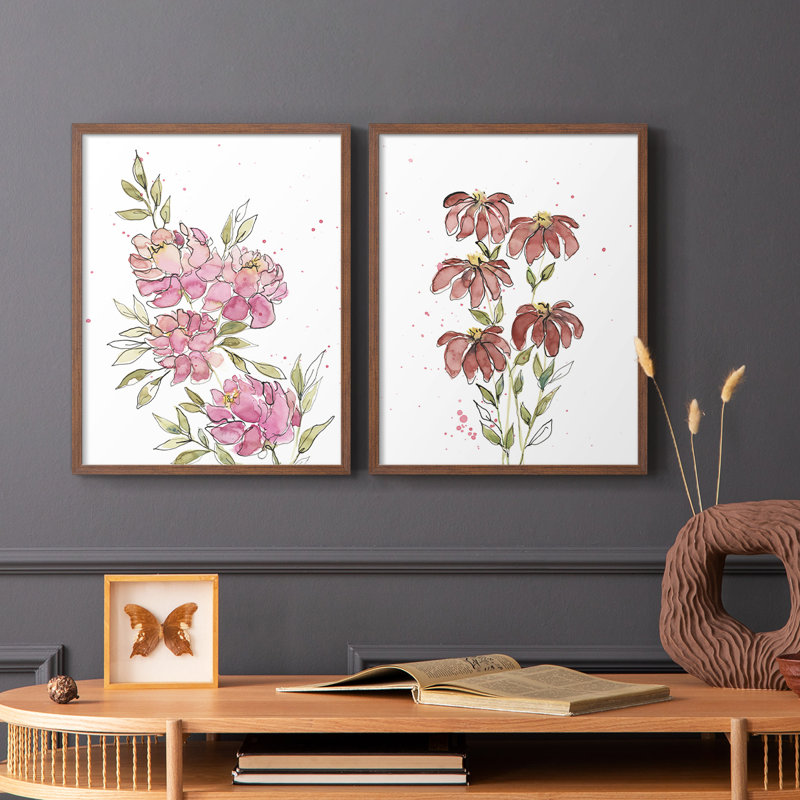 Watercolor Blooms I - reproduction encadrée de qualité supérieure - prête à être accrochée - aucun clou requis - aucun clou requis