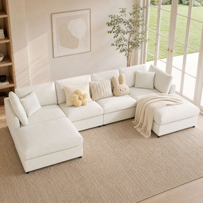 Canapé modulaire en chenille modulaire de 128 po en forme de U avec 2 repose-pieds mobiles