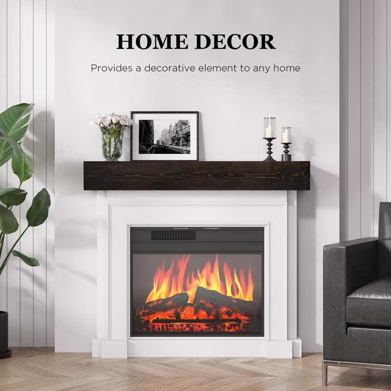 Haynor Solid Wood Fireplace Mantel Floating Shelf, Dark Walnut, 60", 9"