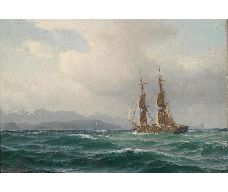 "Peinture maritime" par Carl Emil Baagøe - Art sur toile tendue avec châssis, H 18 po x l 14 po