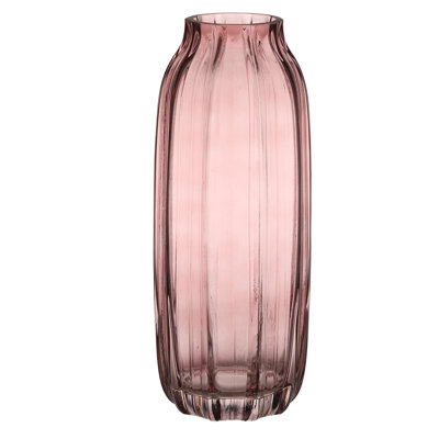 Large Pink Glass Vase For Flowers Ribbed Tall Pink Red Floor Vase, Decorative Vases For Home Table Centerpieces Flowers Decor And Farmhouse(Pink 12.0In)