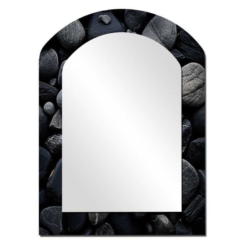 «Black Stones Scenery Minimalisme - Miroir mural en pierre géode unique, miroir asymétrique traditionnel, impression sur métal