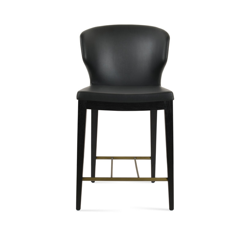 Tabouret de bar et de comptoir en bois de frêne Amed Plus, Simili cuir blanc