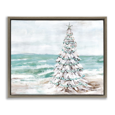 «Snowy Christmas Tree on Beach Brown Grain», art mural sur toile flottante par Amanda Hilburn