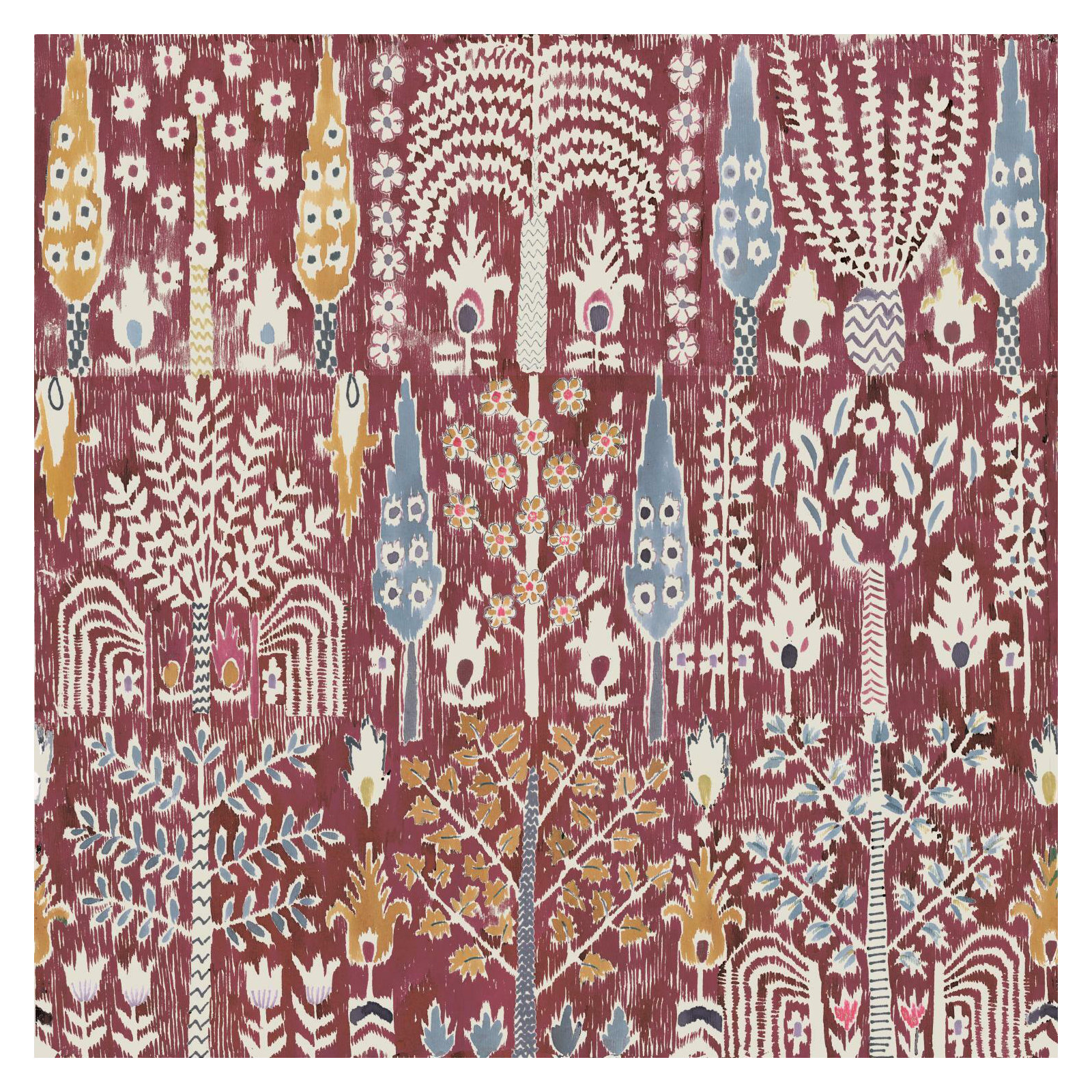 Modern Peel & Stick Ikat Wallpaper, Red/Yellow