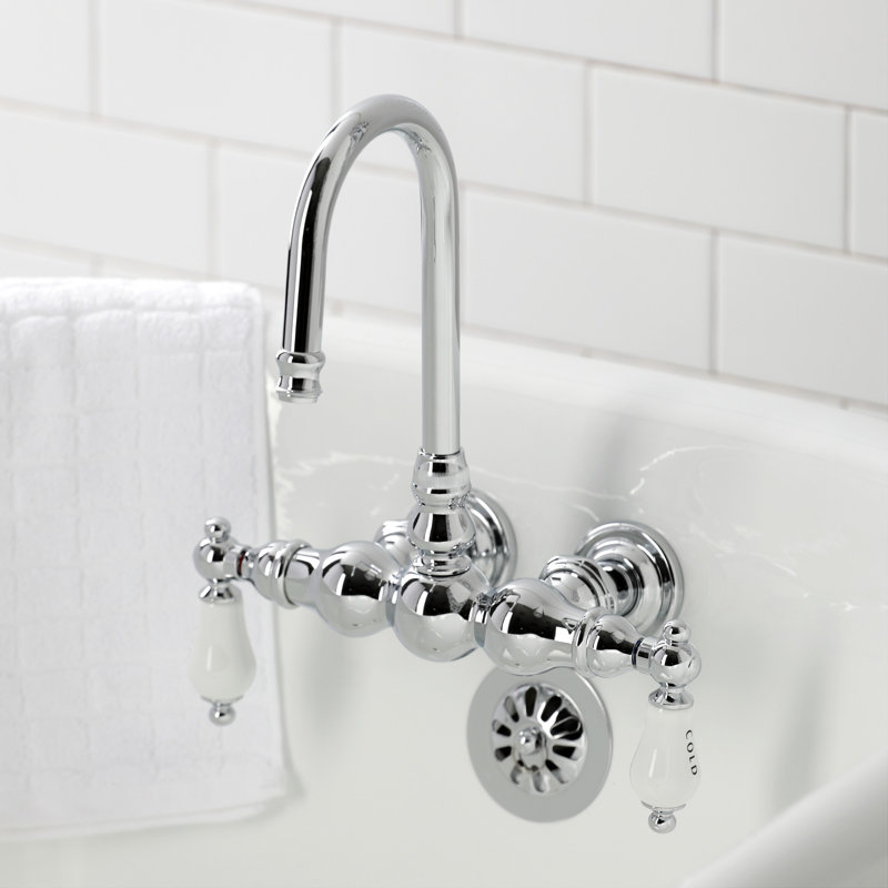 Kingston Brass Vintage Two-Handle 2-Hole Tub Wall Mount Clawfoot Tub Faucet, Polished Chrome