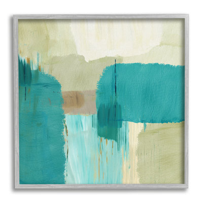 Coups de pinceau turquoise encadrés sur bois