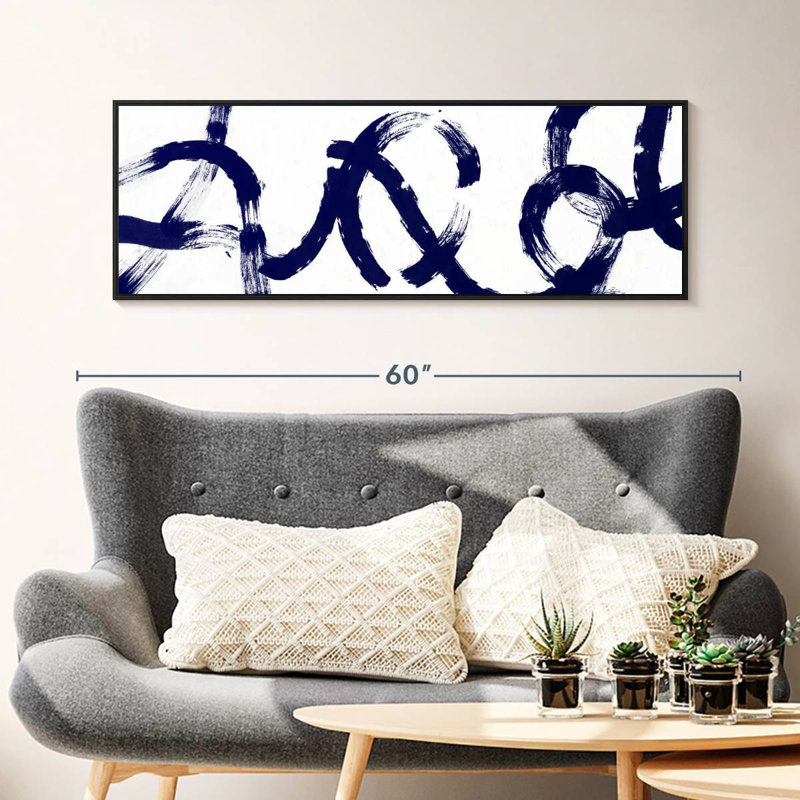 Coups d'un bleu profond, 46 po x 16 po, Cadre flottant noir