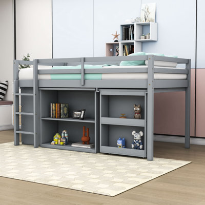 Twin Wooden Loft Bed With Under-Bed Storage Shelf, Drawers And Pull-Out Desk