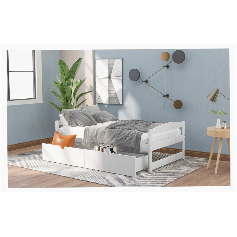Lit plateforme simple avec deux tiroirs, Blanc