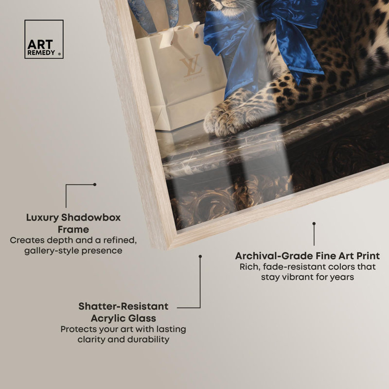 Velours arc léopard Glam Art Shadowbox par Art Remedy, H 25 po x l 17 po, Crème, crème