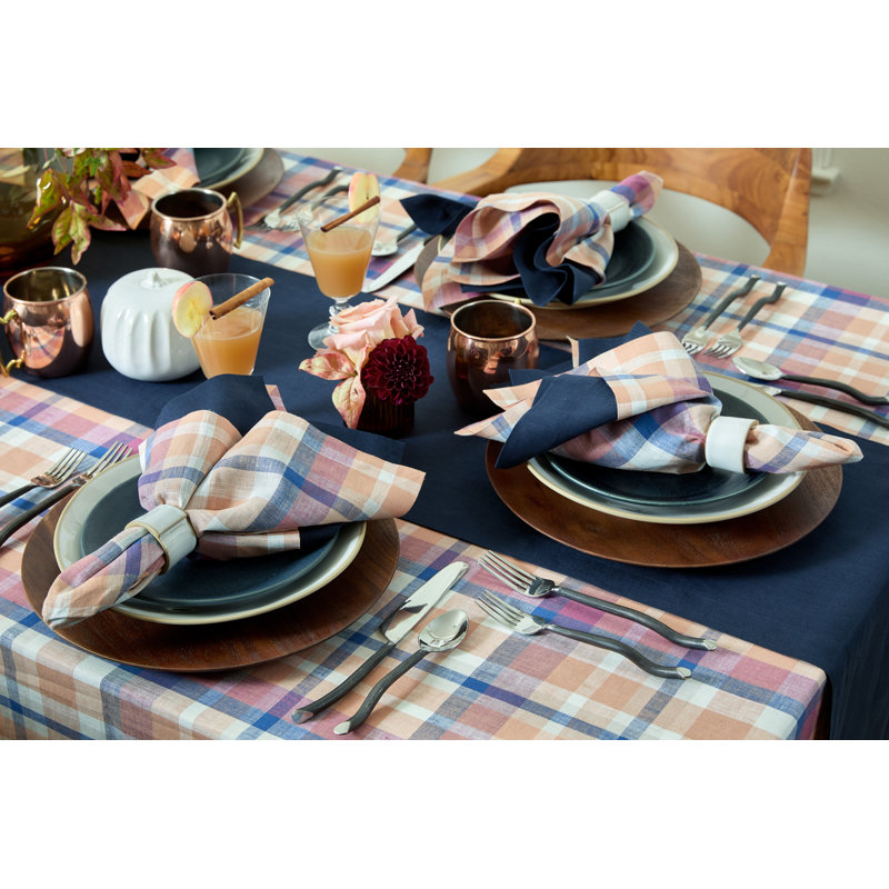 Fall Multicolor Linen Plaid Table Runner, 14 x 90 Inch
