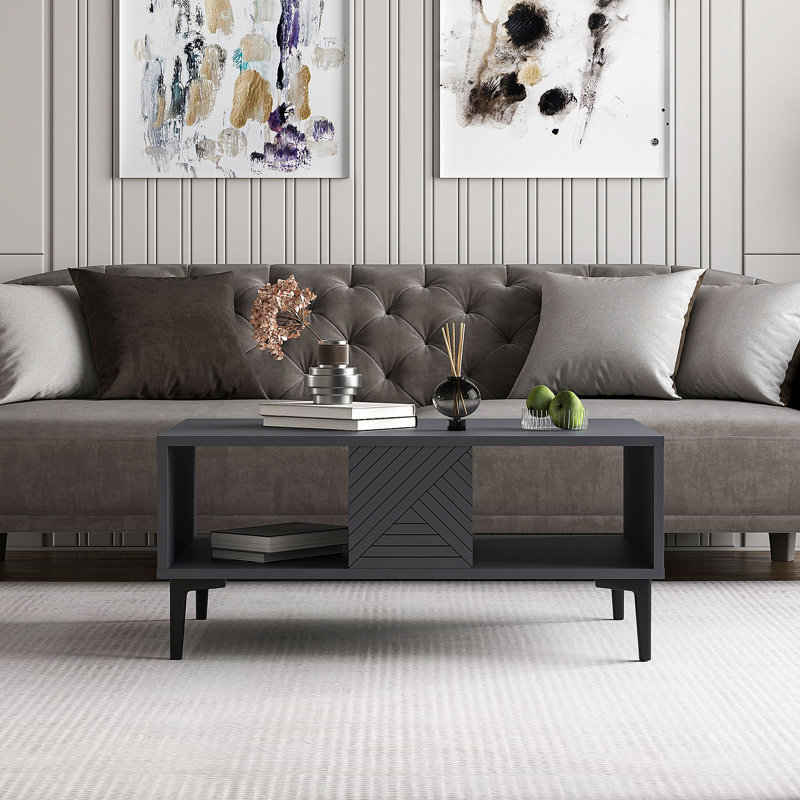 Modern Anthracite Coffee Table, 35.4 x 15.9 x 23.6 inches | 100% Melamine Coated Particle Board, Thickness: 0.7 inches | Stylish Geometric Design for Living Room | Durable & Elegant Home Furniture