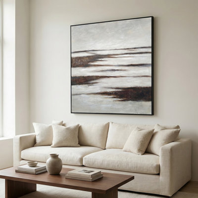Waded Rustic Neutral Abstract Framed Canvas Wall Art