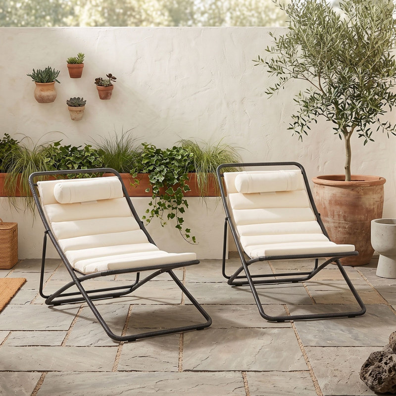 Chaise longue pliante d'extérieur en 2 pièces avec dossier réglable, siège rembourré, chaise longue portative pour terrasse et piscine