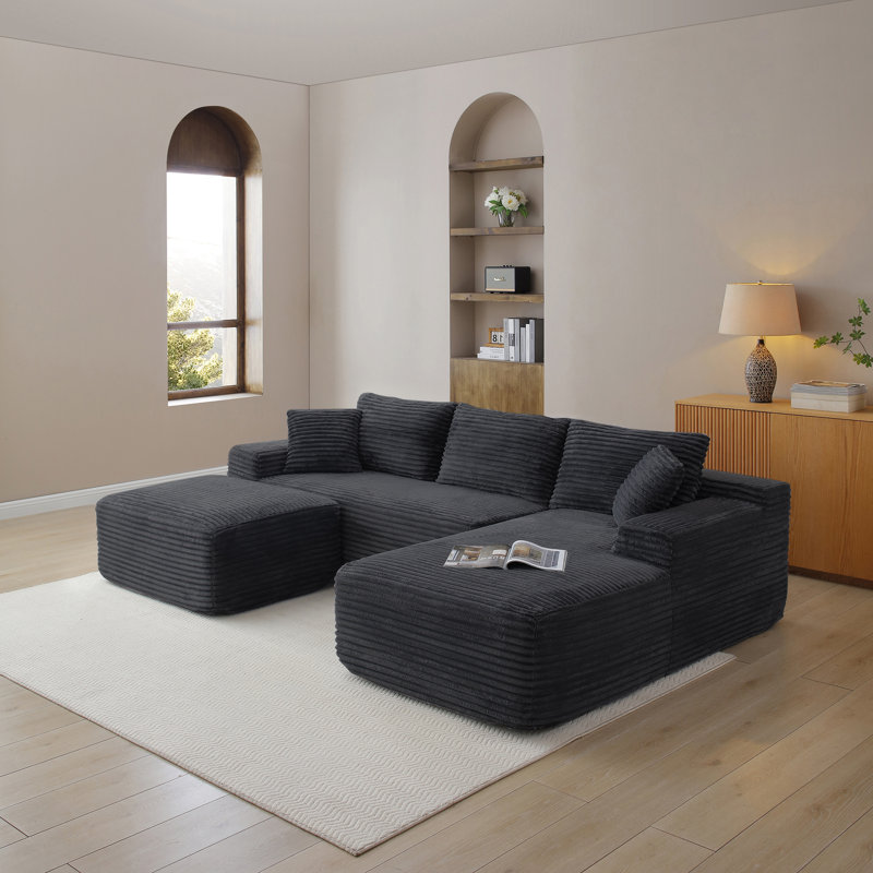 Canapé modulaire de 105 po, canapé modulaire Cloud avec assise profonde, canapé modulaire moderne en L avec méridienne, fauteuils rembourrés pour la chambre à coucher du salon, sans assemblage, (NOIR)