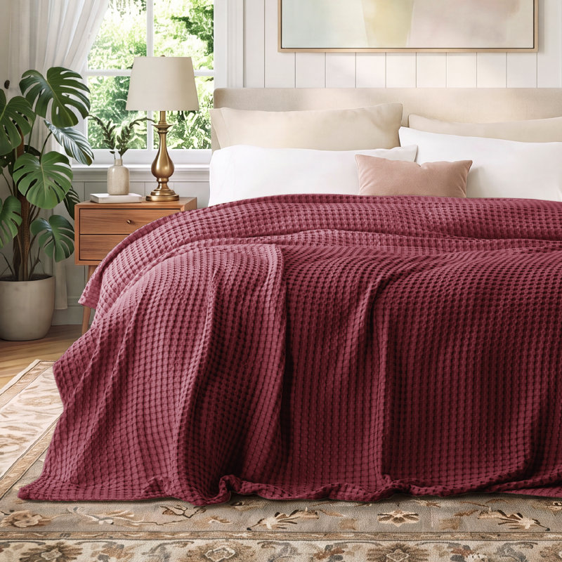 Couvre-lit gaufré en coton et rayonne de bambou 279 g / m² GentleSoft ™, Très grand simple, Rouge tibétain