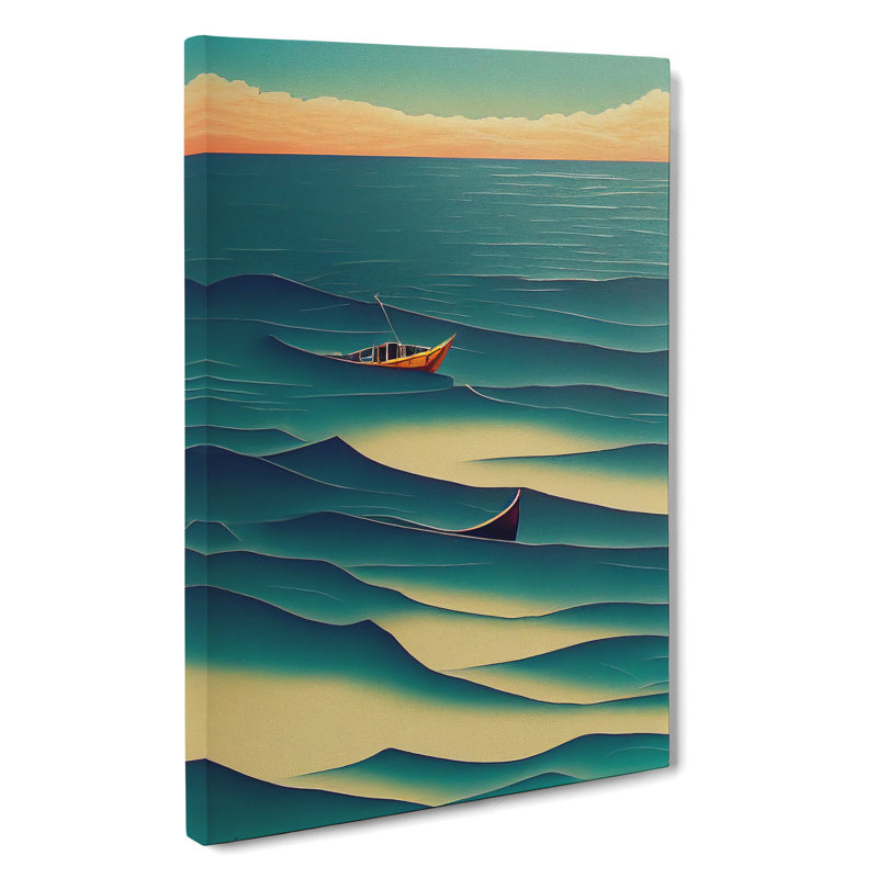 Boat in the Waves - Wall Art, 50cm H x 35cm W x 3cm D, Wrapped Canvas, No Matte
