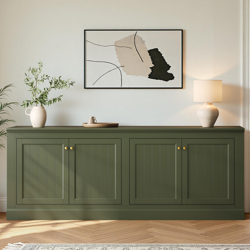 72" W Large Farmhouse Sideboard Buffet Cabinet With Barn Doors & Adjustable Shelves, Green