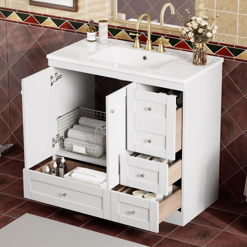 Meuble-lavabo autoportant avec lavabo en céramique, Blanc