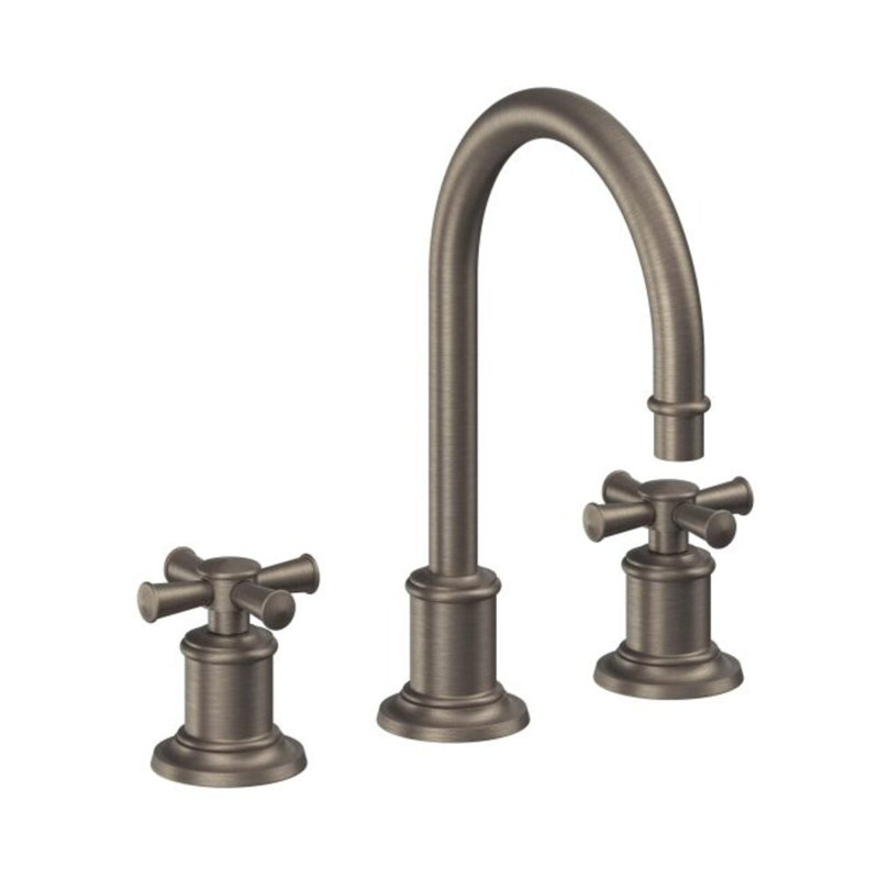Miramar Widespread Faucet 2-Handle Bathroom Faucet with Drain Assembly, Cross Handle, Antique Nickel Flat