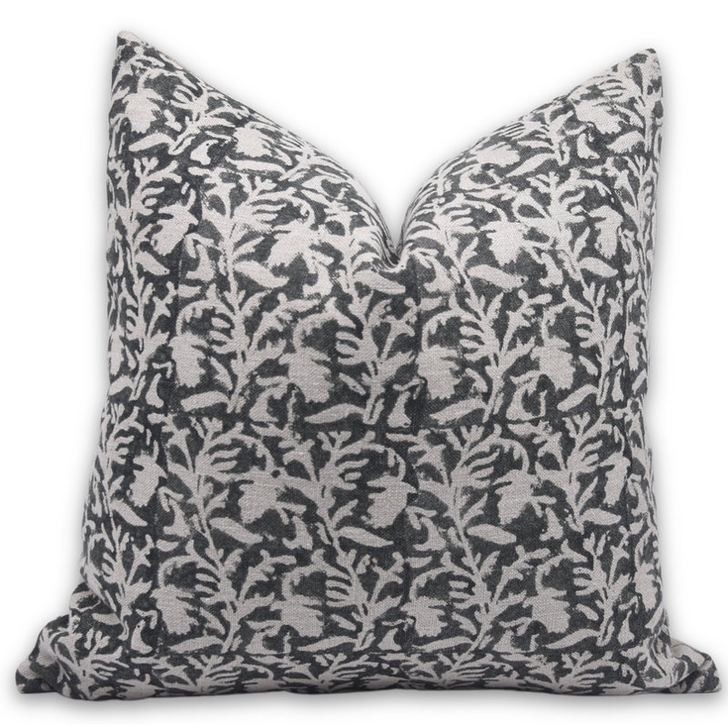Coussin décoratif pour canapé et lit à motif de blocs de lin à la main Fab divine - Amavsya, 14 po x 14 po, Carré