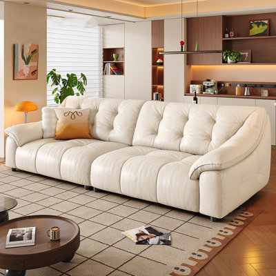 White Genuine Leather Modular Sofa cushion Fourseat